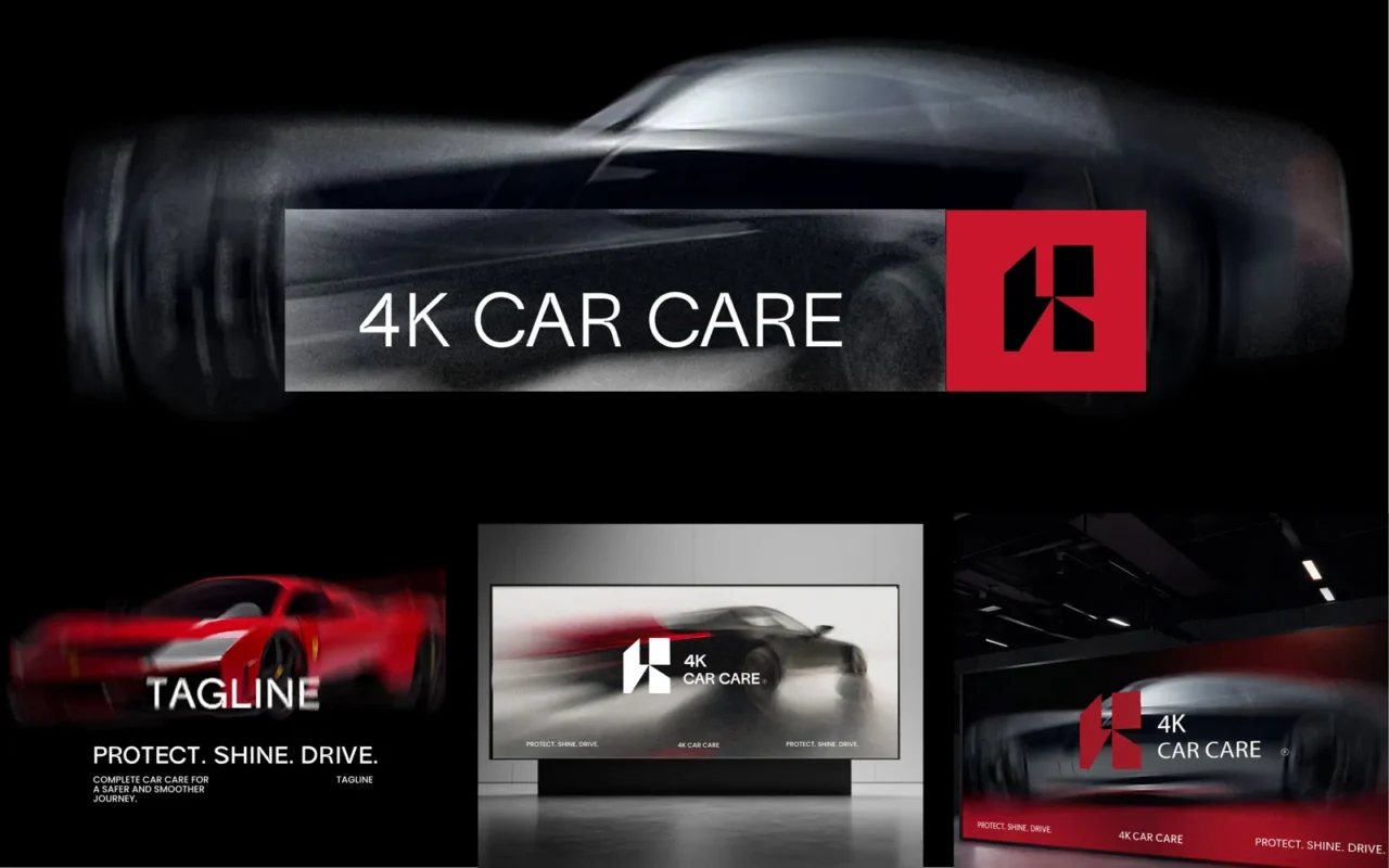 4K Car Care — هوية تجارية لمركز عناية بالسيارات